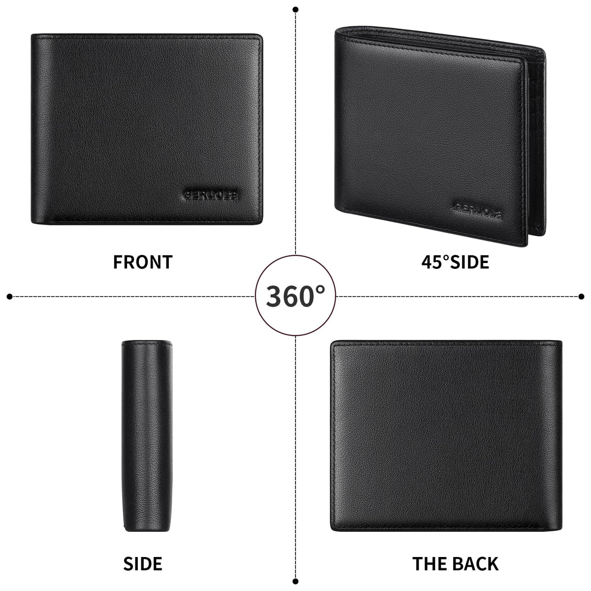 Leather Wallets for Men, Genuine Leather Mens Wallets Bifold Rfid Blocking with 2 ID Windows Bifold Top Flip, Extra Capacity Travel Wallet (Black)
