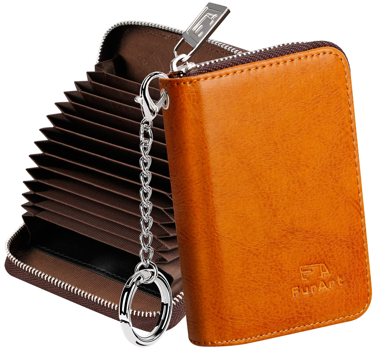 FurArt Zipper Wallet Women, RFID Blocking Credit Card Wallet, Business Card Holder, Compact Size KeyChain Wallet