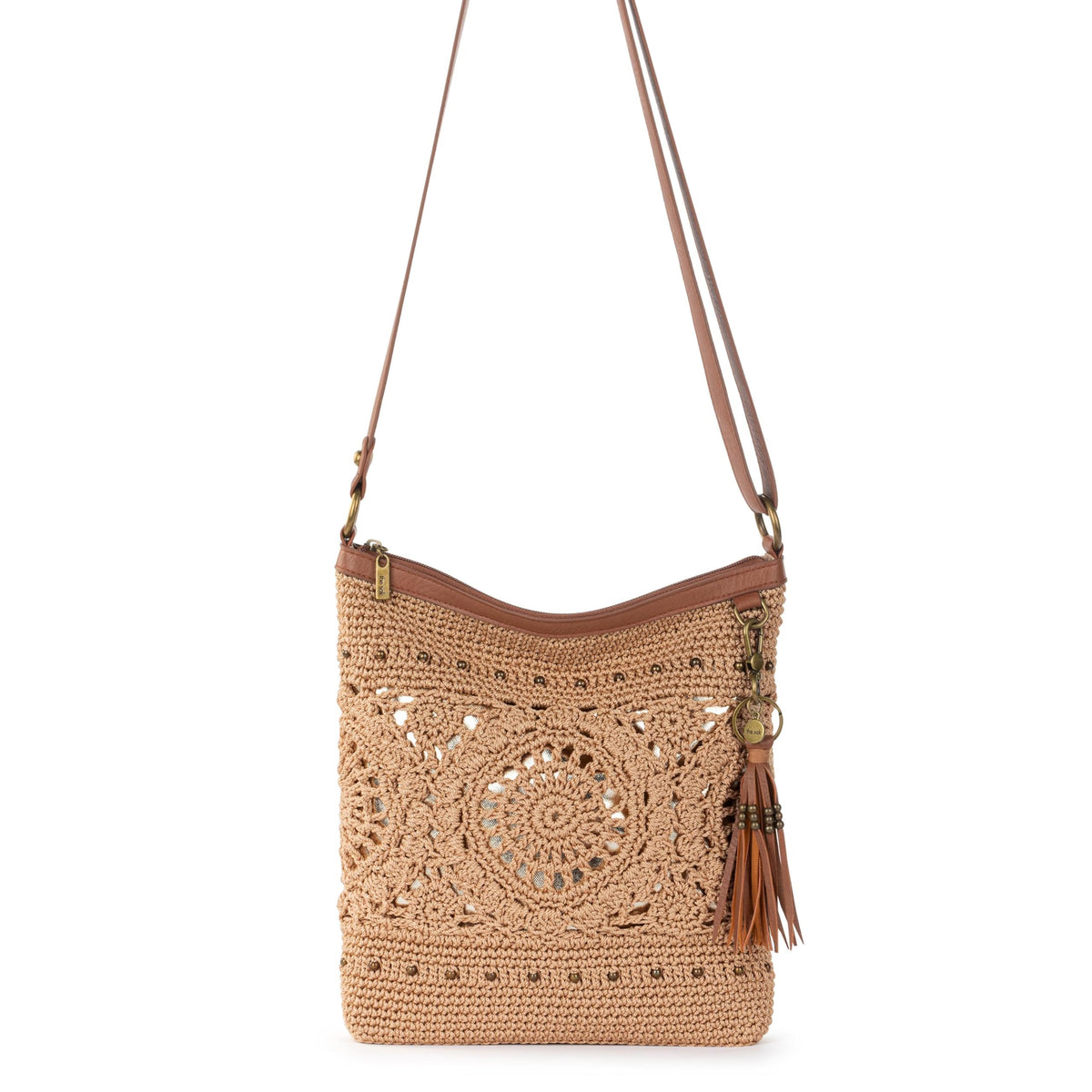 The Sak Lucia Leather Crossbody Purse - Hand Crochet Women's Handbag for Everyday & Travel - Cross Body Bag With Zipper