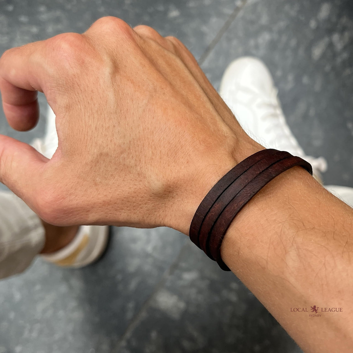 LOCAL LEAGUE Leather Bracelet SURF CREW HAWAII - Dark Brown for Men & Women, Multi-Layer Design - Flat Strap max. 37.4"/ 95 cm in Length, Adjustable Wristband, Wrap from 2 to 5x, for Him, Her, Surfer Style
