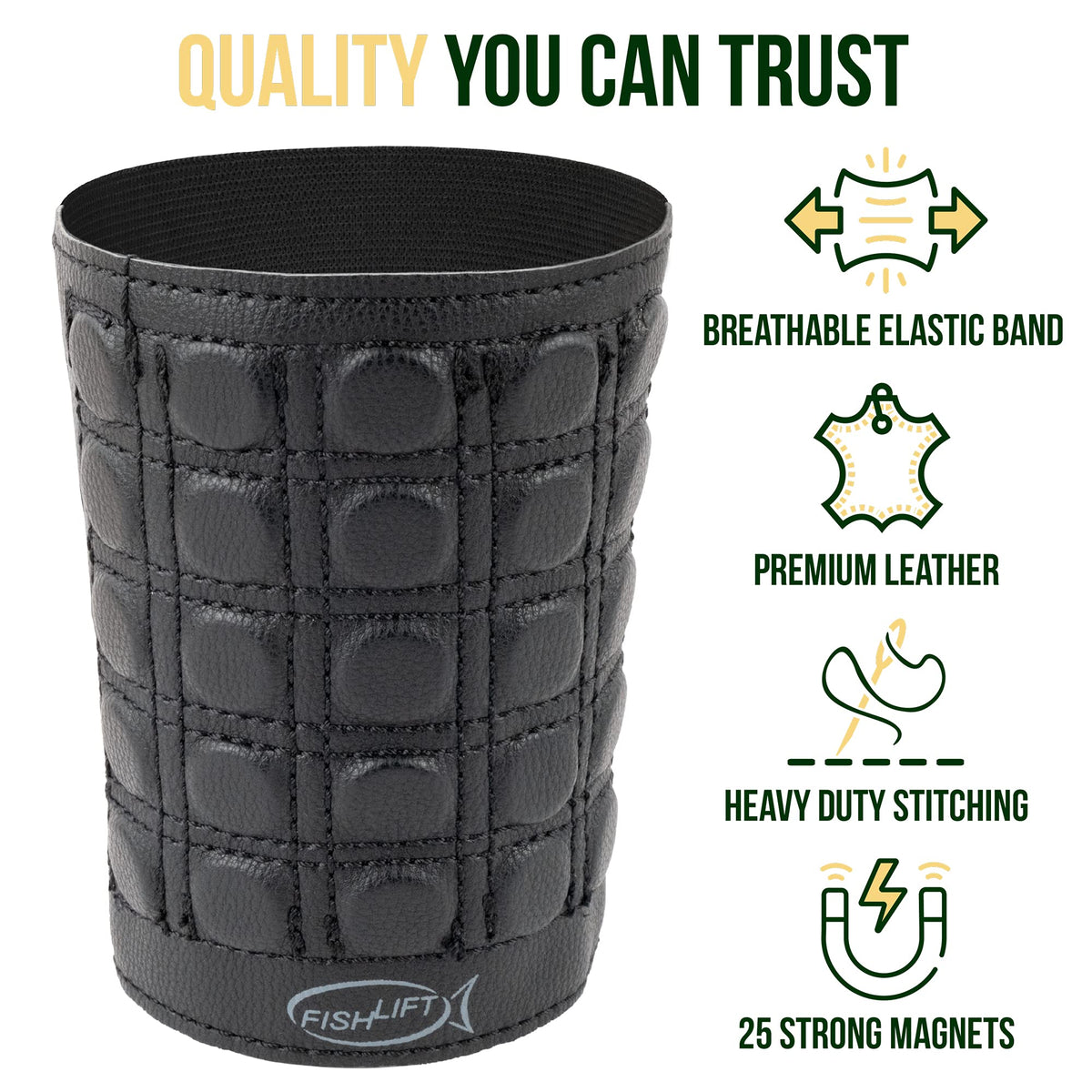 The Fishlift Magnetic Armband- Toolbelt for Your Arm with 25 Powerful Magnets, Stretchable Fabric and Real Leather - Hold Screws, Bits, and Nails.