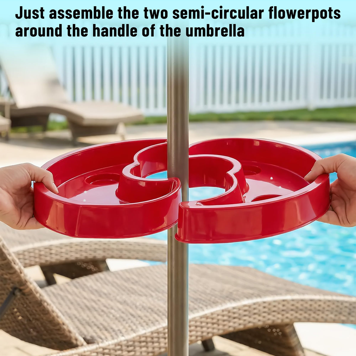 U0U 2 Pack Umbrella Planters for Patio Table,Half Circle Planter with Umbrella Hole,PET Post Planter Wrap Around for Outdoor Garden Patio Pable Umbrella (2, Red)