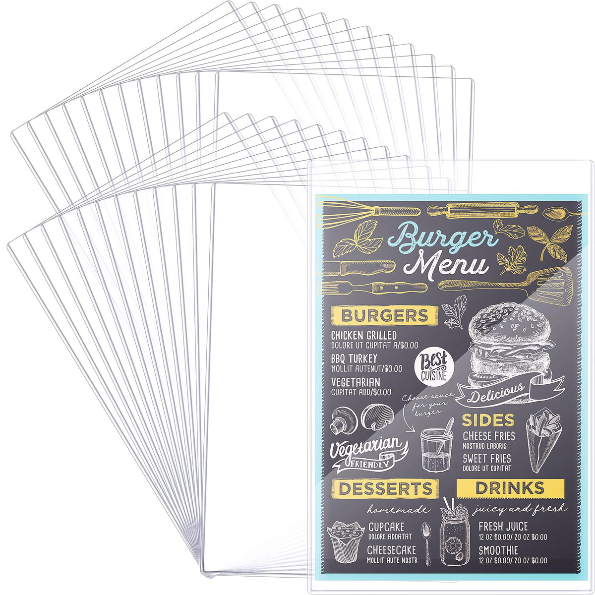 24 Pcs 11" x 17" Menu Cover, Rigid Print Protectors Double-Sided Clear Vinyl Menu Holder Heavy Duty Paper Sleeves Hard Plastic Poster Protector Sleeve for Page Sheet Photographs Document (24)
