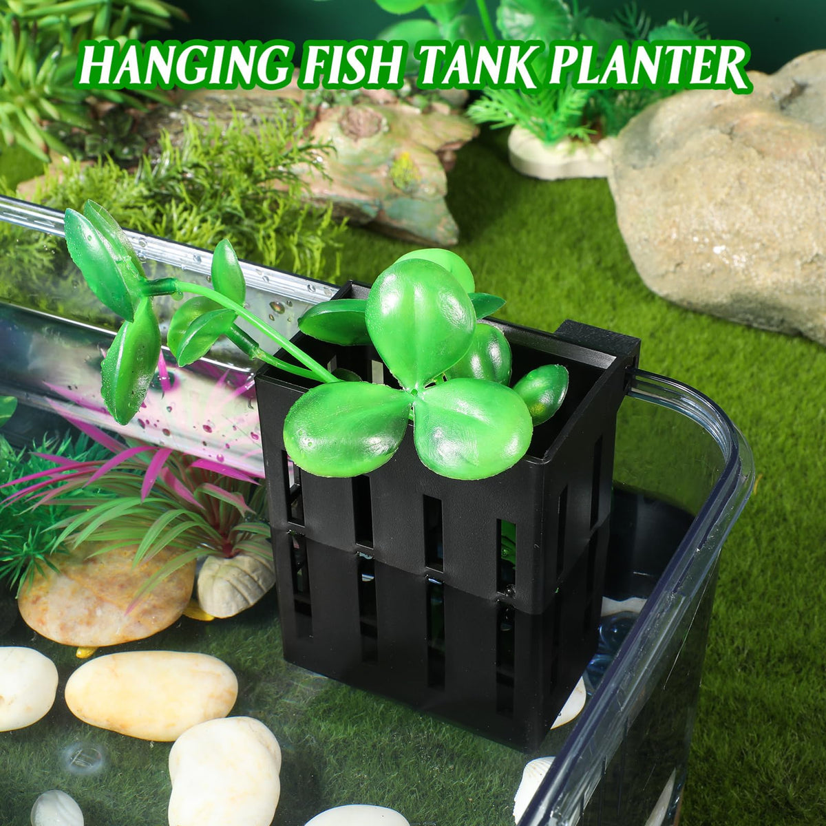 GANAZONO 10Pcs Aquarium Plant Holders Wall Hanging Fish Tank Planter Cups with Drainage Holes for Aquatic Plants 4.92X3.14X2.16In Space-Saving Aquatic Plant Basket for Fish Tank Decoration