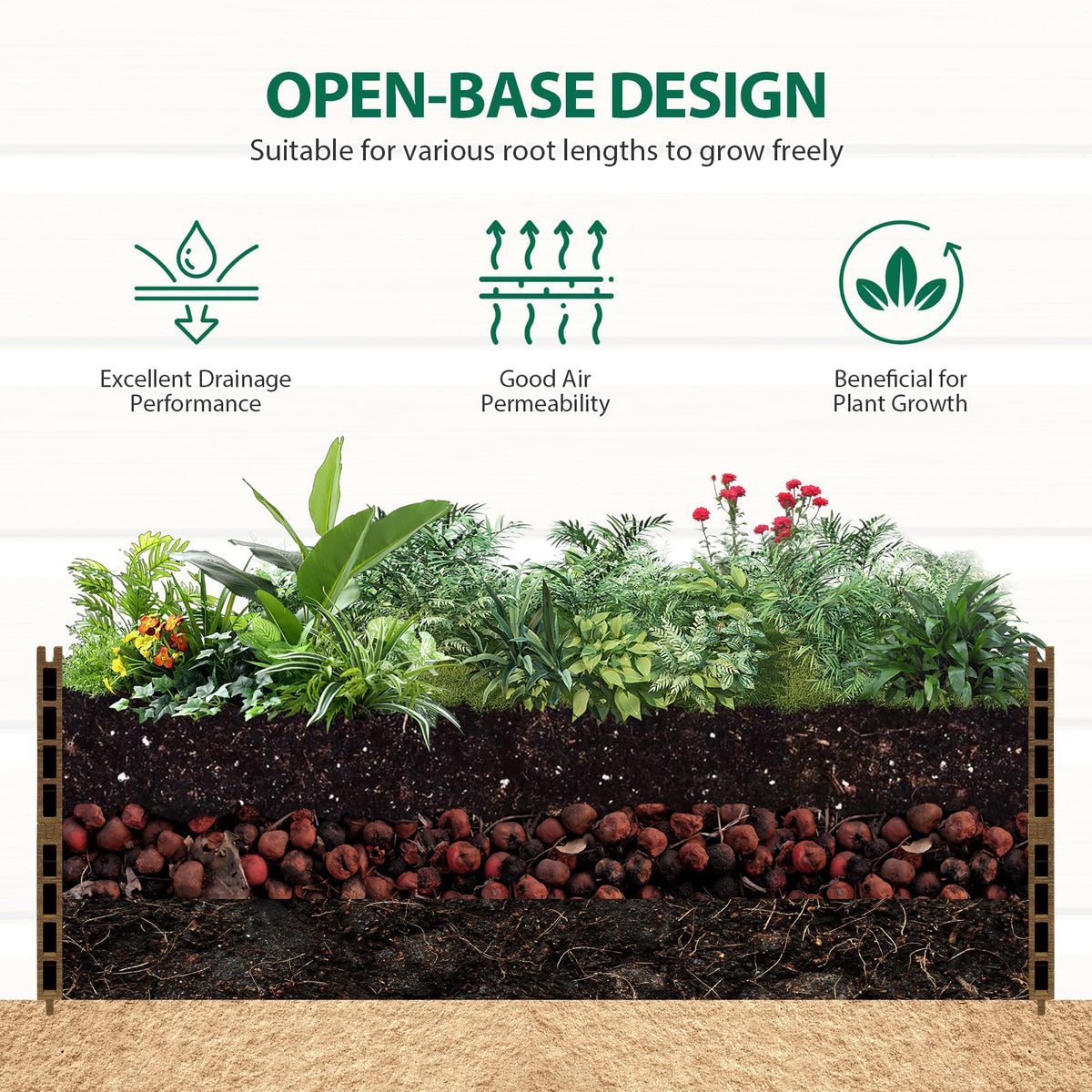 treslam Elevated Wooden Raised Garden Planter Outdoor Flower & Vegetable Box for Patio, Backyard, or Garden - Durable, Weather-Resistant Design - 47.2" x 47.2" x 6.3" (Brown)