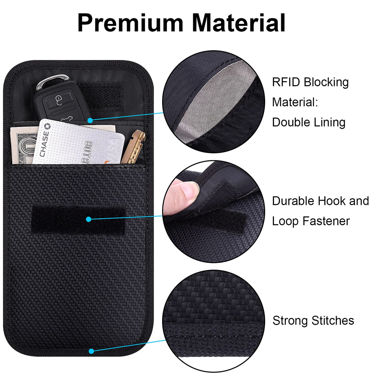 Wisdompro Faraday Pouch: RFID Blocking Anti-Theft Remote Key Protector, Black (2 Pack Pu Leather), Modern