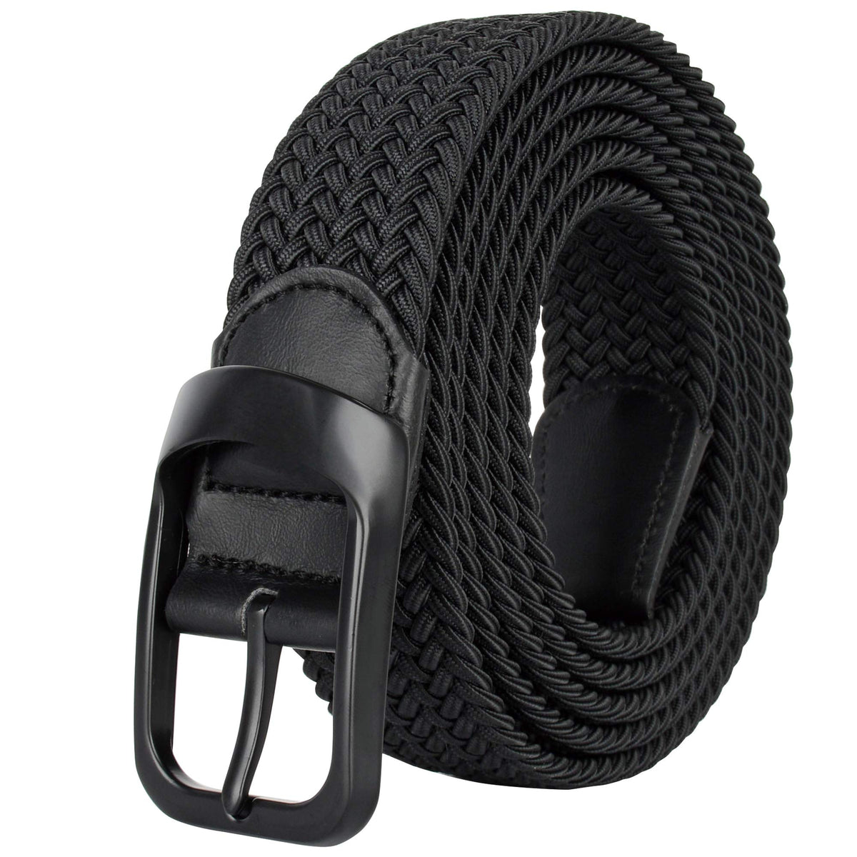 Drizzte Plus Size Mens Belt 67'' Casual Elastic Black Braided Stretchy Fabric Web Belts