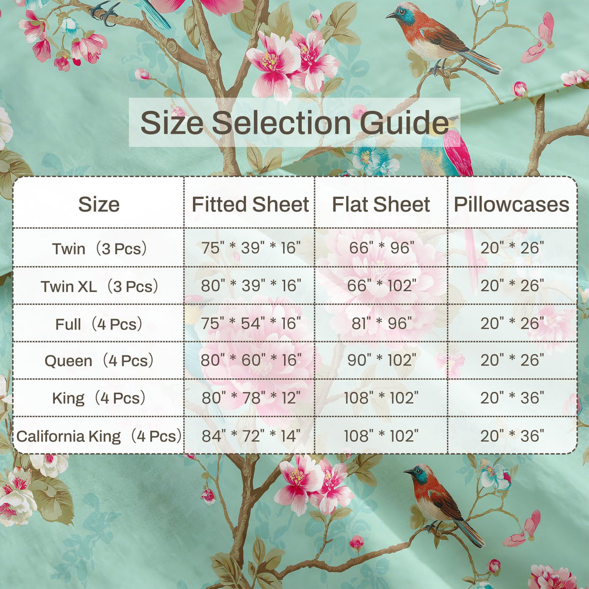 Bird and Peony Bedding Set 4 Pcs Chinoiserie Full Sheets