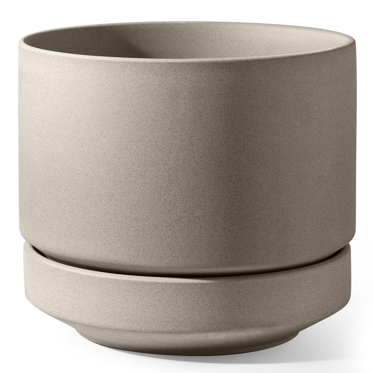 LE TAUCI 12 Inch Pots for Plants with Saucer | Ceramic Outdoor & Indoor Planter Pot for Plants | Drainage Hole, Mesh Pad | Unglazed Porous | Modern for Home, Office and Patio – Neutral Gray