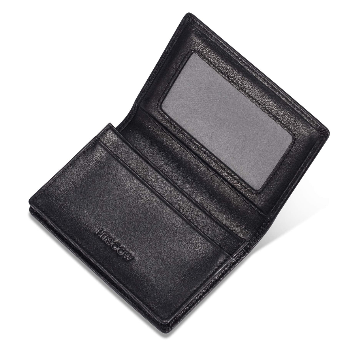 HISCOW Leather Business Card Case Holder for Men & Women, Italian Calfskin (Black)