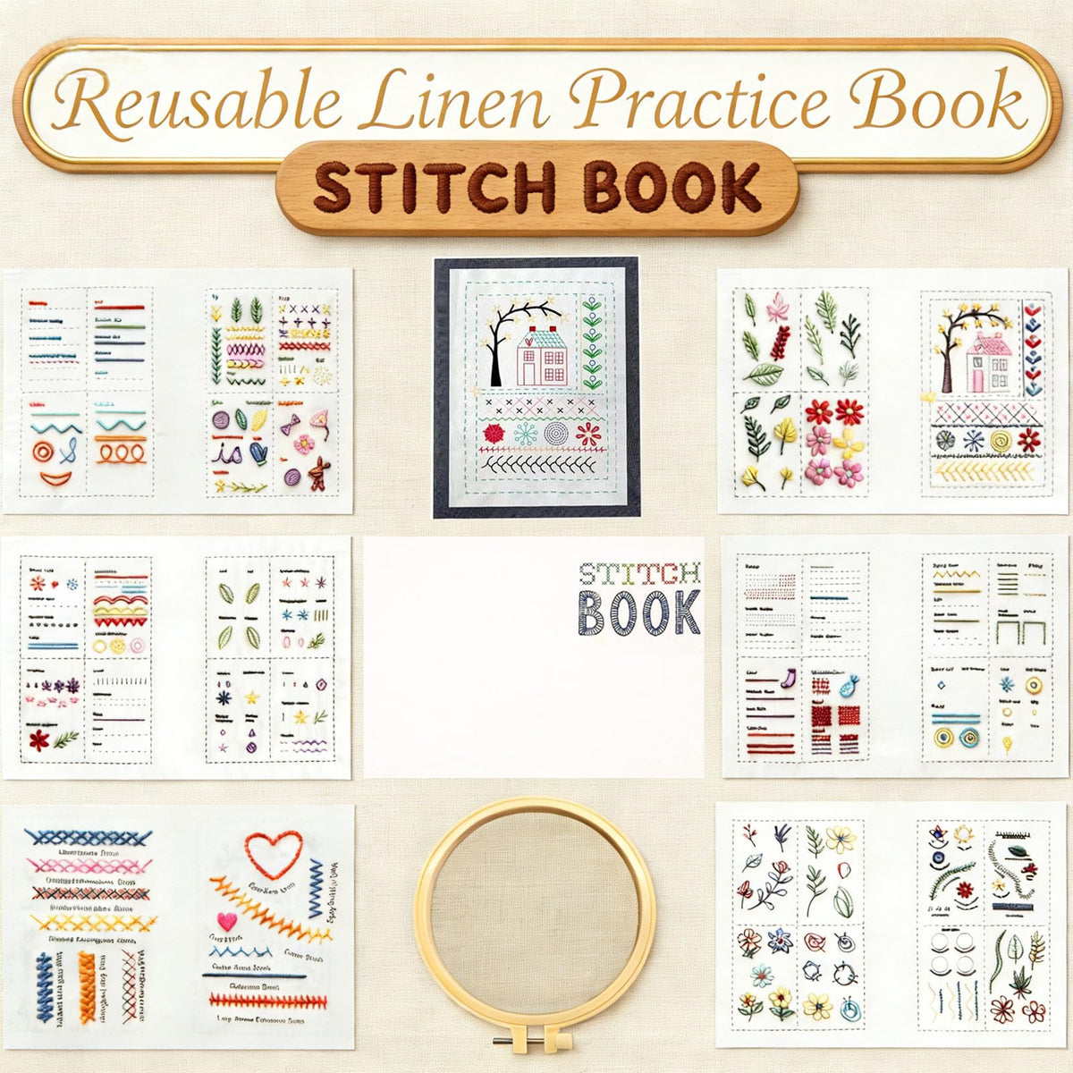2026 Upgraded Embroidery Kit for Beginners, Embroidery Stitch Book Kit, Embroidery Book of Stitches & Sewing Kit, Portable All Scenario Cross Stitch Kits Easter Basket Stuffers for Teens Toddler