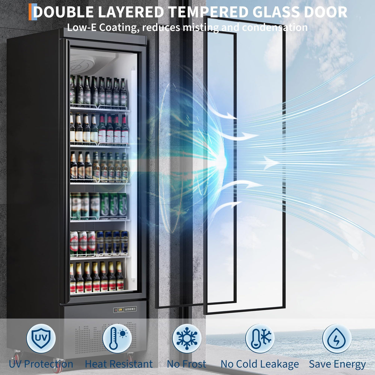 Commercial Refrigerator 17.7 Cu.ft Beverage Cooler, Glass Door Display Fridge with 5 Adjustable Shelves, Large Capacity Bar Fridge for Restaurant, Store, Upright Freezer for Home, Black