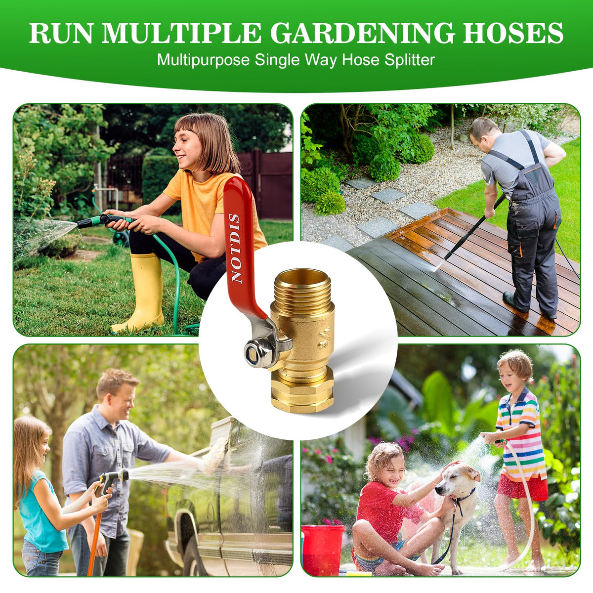 Brass Garden Hose Shut Off Valve with Full-Flow Design - Heavy Duty 3/4" GHT Connector, 304 Stainless Steel Handle (Corrosion-Resistant)