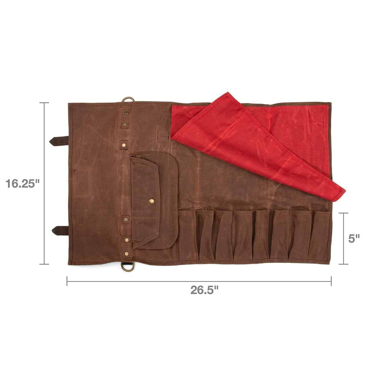 Dickies Chef Knife Roll Bag Portable Organizer and Cutlery Storage Roll, Waxed Canvas and Leather, Medium