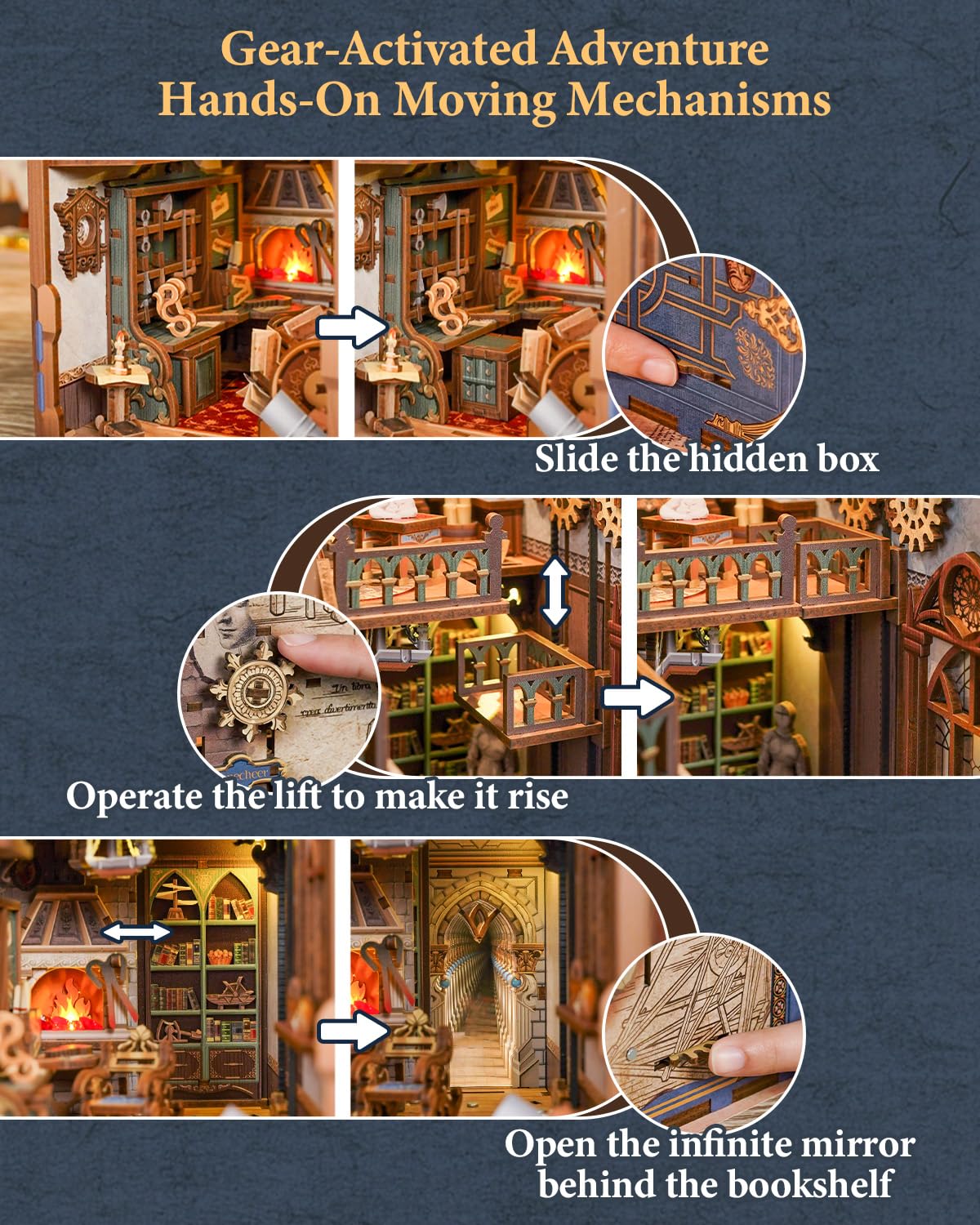 Tonecheer DIY Book Nook Kit for Adults, 3D Puzzle Wooden Miniature House Kit, Booknook Dollhouse Bookshelf Insert Decor Bookend with Dust Cover and LED Lights Gifts (Leonardo da Vinci)