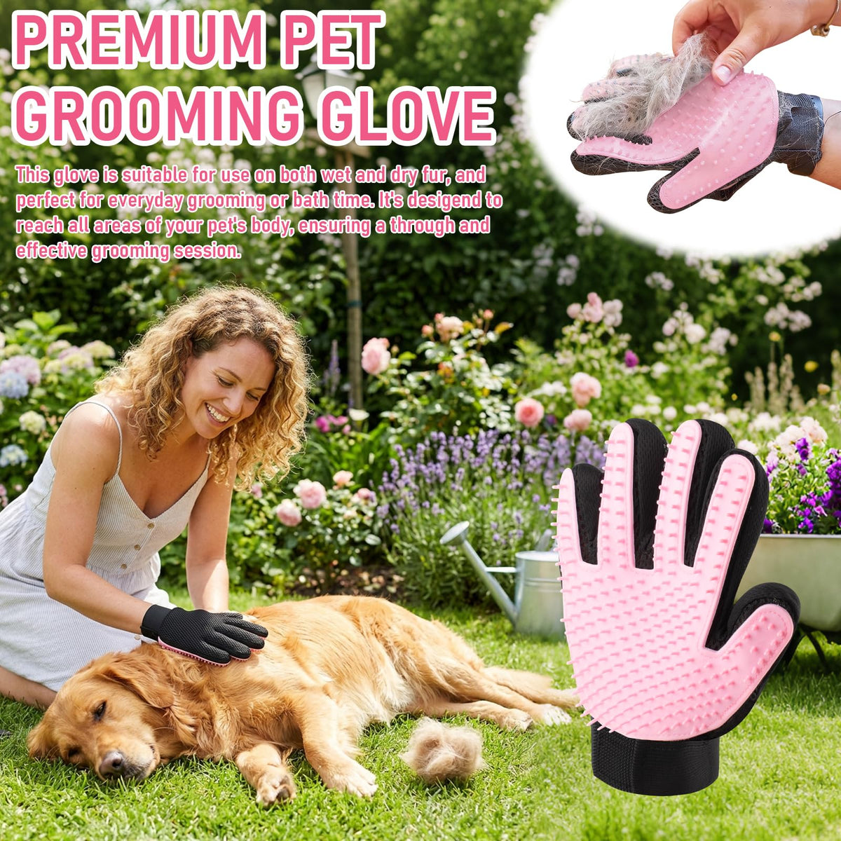 Premium Dog Washing Hose Attachment, Dog Shower Attachment with Pet Grooming Glove, 8-in-1 Sprayer Garden Hose Nozzle with Soap Dispenser Bottle for Garden, Pet Shower and Car Wash
