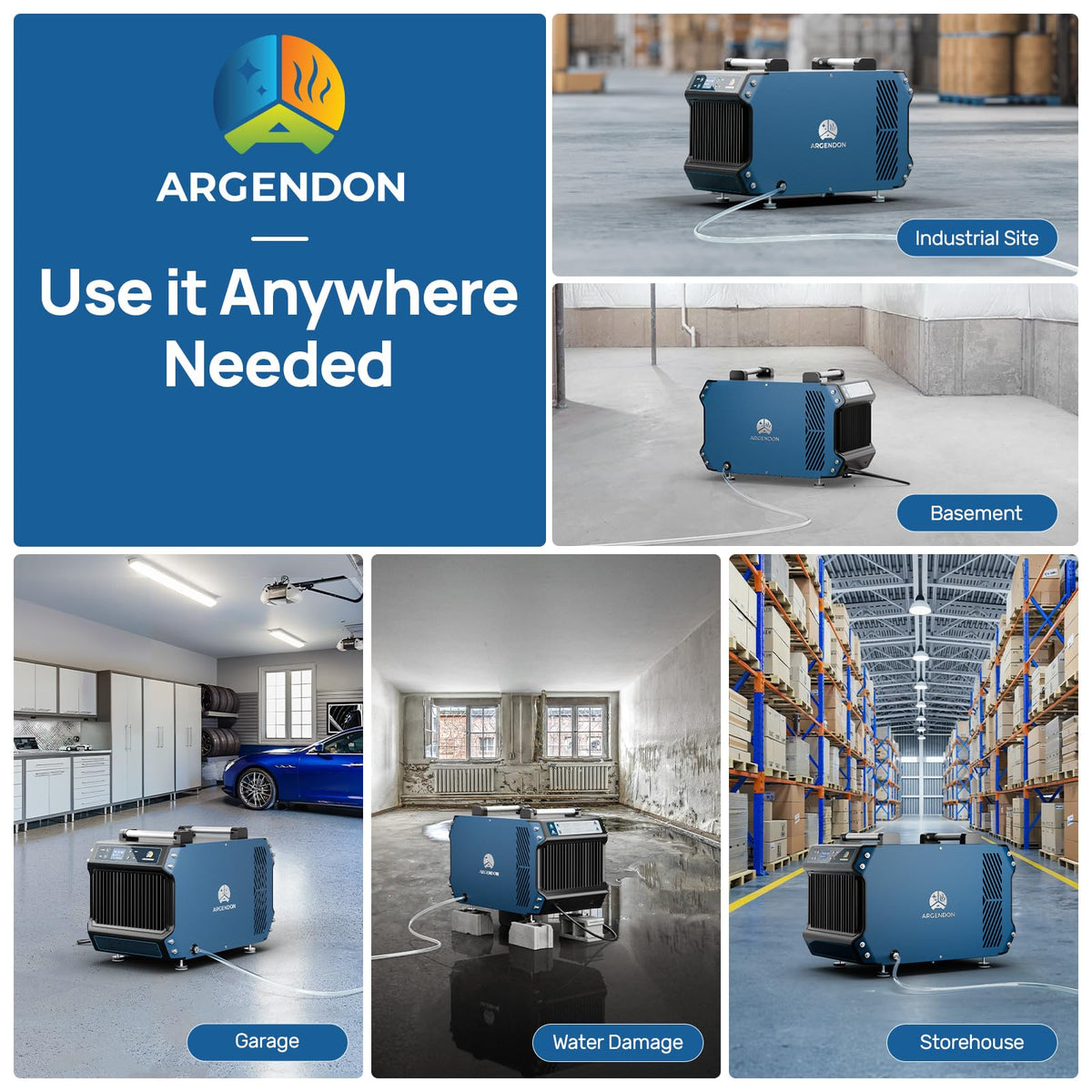 ARGENDON 180 Pints Crawlspace Dehumidifiers with Pump and Drain Hose, Commercial Dehumidifier for Basement, Industrial Large Spaces, Basement, Job Sites, cETL, 5-Year Limited Warranty