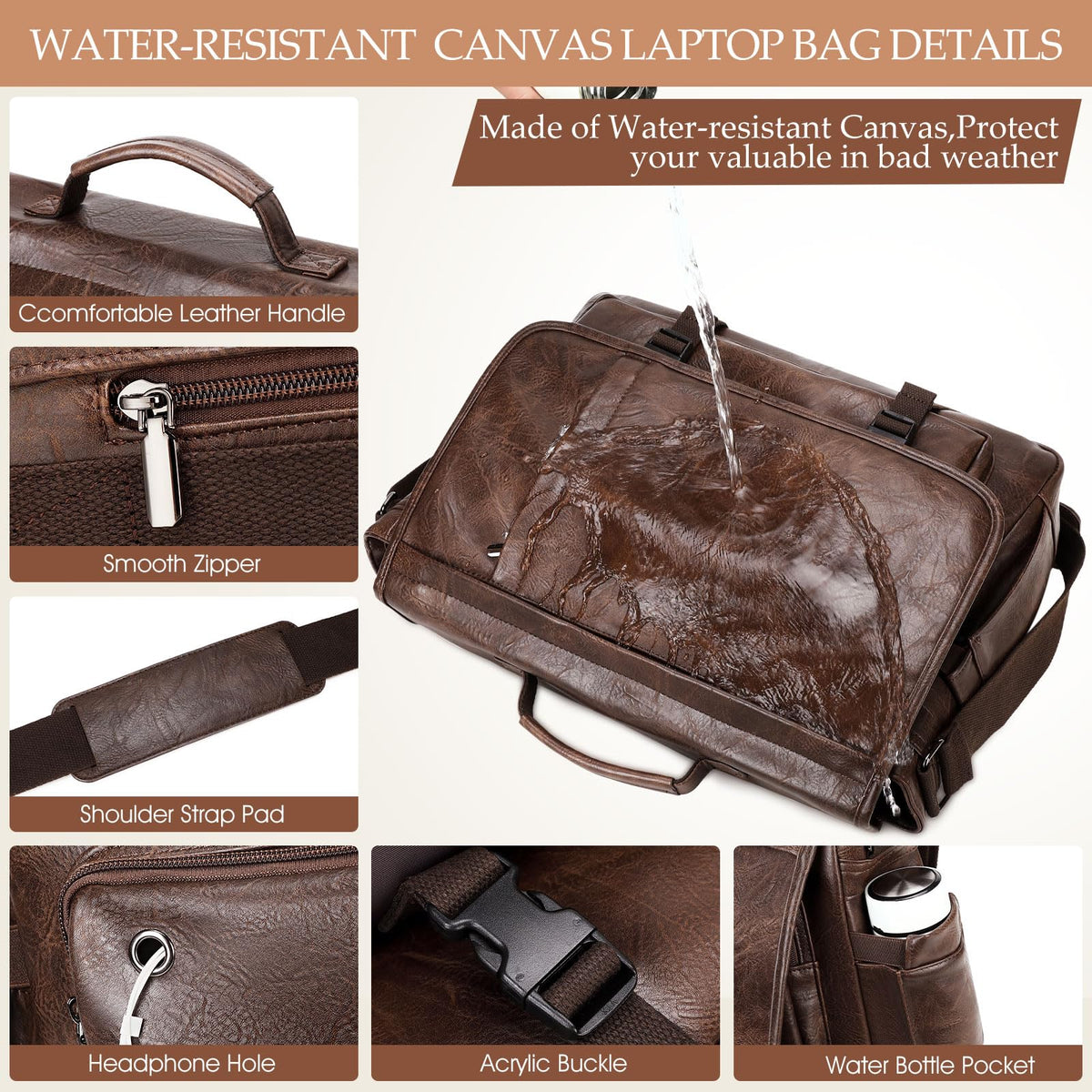 17.3 Inch Messenger Bag for Men: Laptop Bag PU Leather Work Briefcase Large Carry On Computer for Office College Travel,PU Coffee
