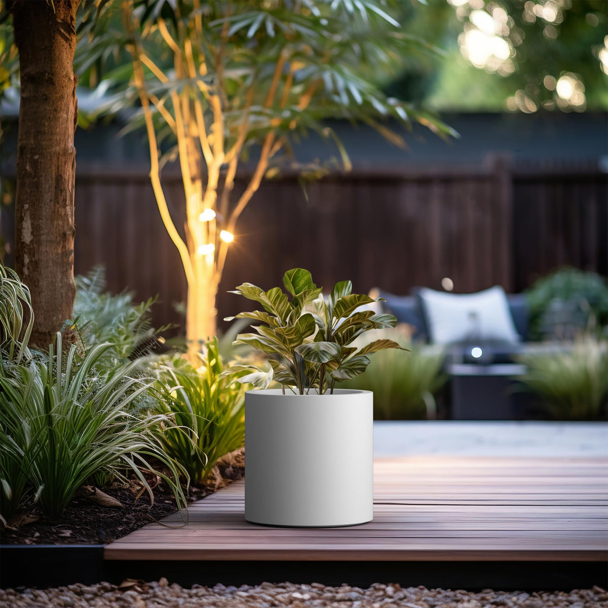 Kante 12.6" Dia Round Concrete Planter, Modern Style Large Cylindrical Plant Pot with Drainage Hole and Rubber Plug for Indoor Outdoor Patio, Pure White