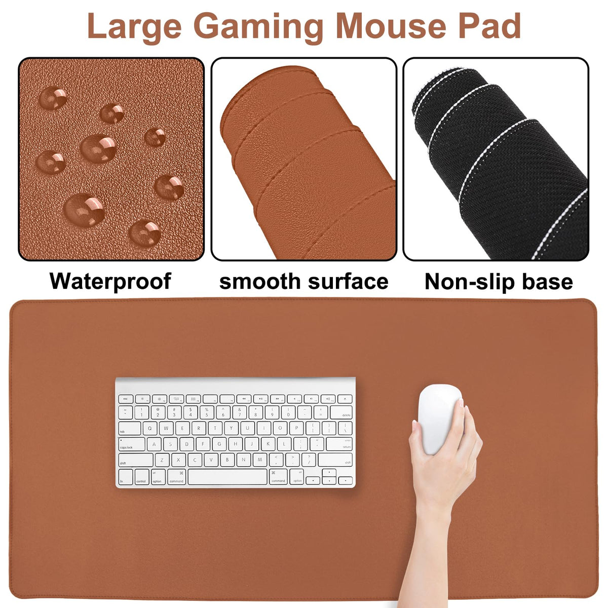 MOSISO Keyboard Mouse Pad Set, PU Leather Large Gaming Mousepad&Keyboard Wrist Rest&Mouse Wrist Rest&Coaster, Ergonomic Non-Slip Mousepad&Easy Typing Cushion with Memory Foam for Home Office, Brown
