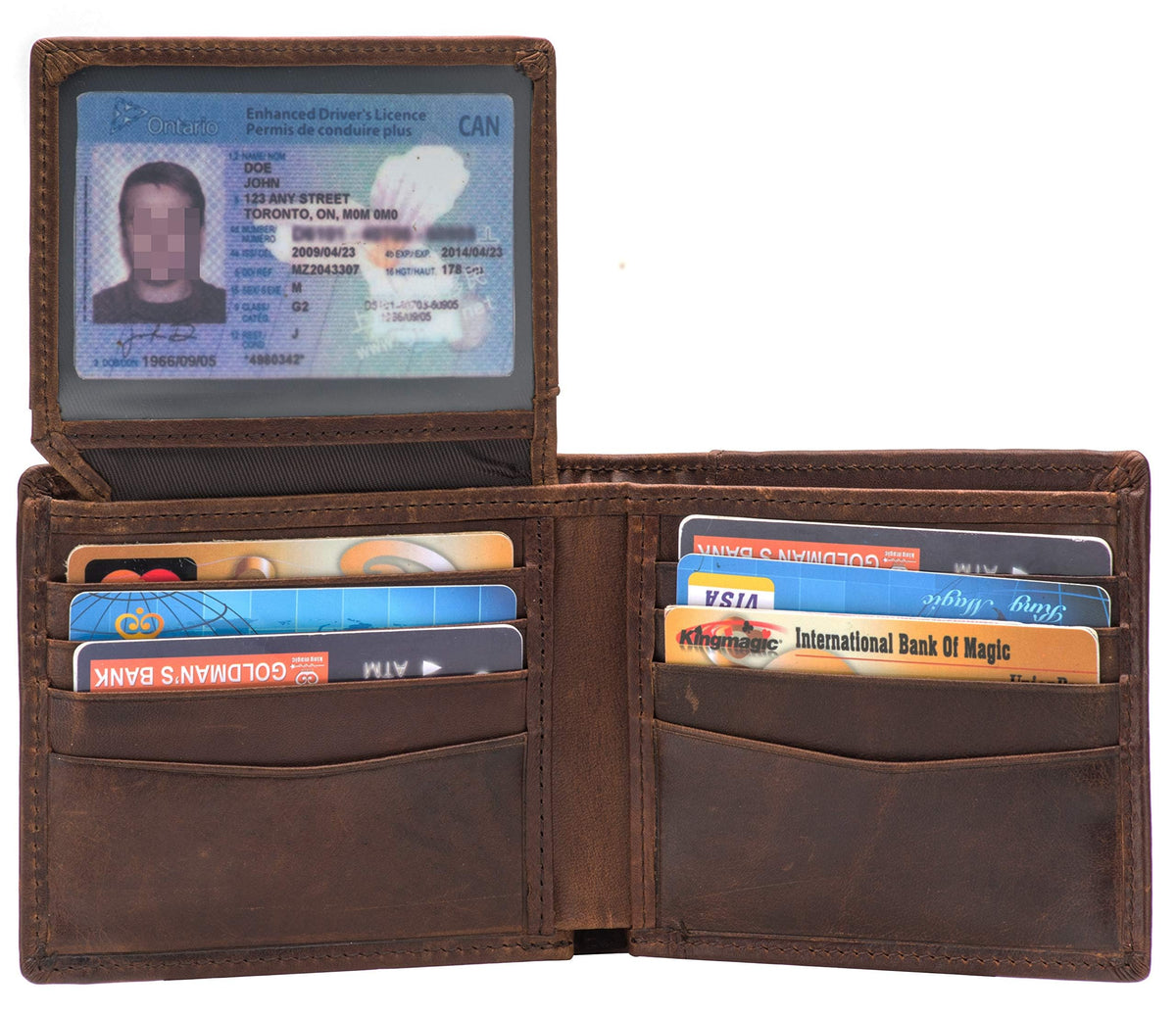 Plinvo Real Leather RFID Blocking Genuine Real Leather Bifold Wallet for Men with Zipper and 2 ID Windows (Brown)