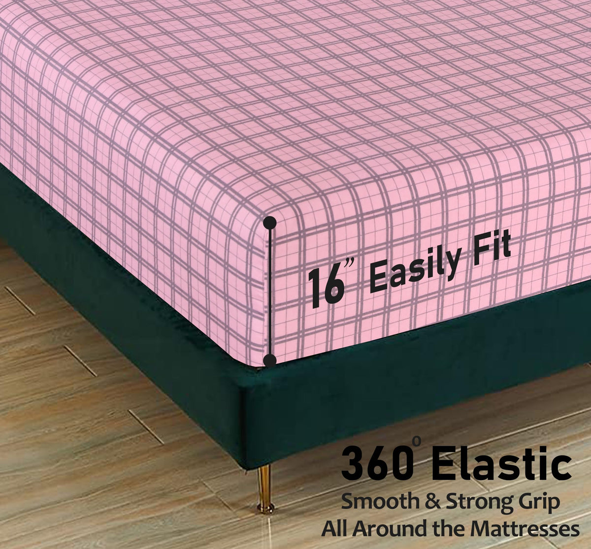RUVANTI Flannel Sheets Queen Size - 100% Cotton Double Brushed Bed Sheets, Deep Pockets 16 Inches Queen Sheet Set, All Seasons Breathable & Extra Soft - Warm & Cozy, 4 Piece, Check & Bolt Pink