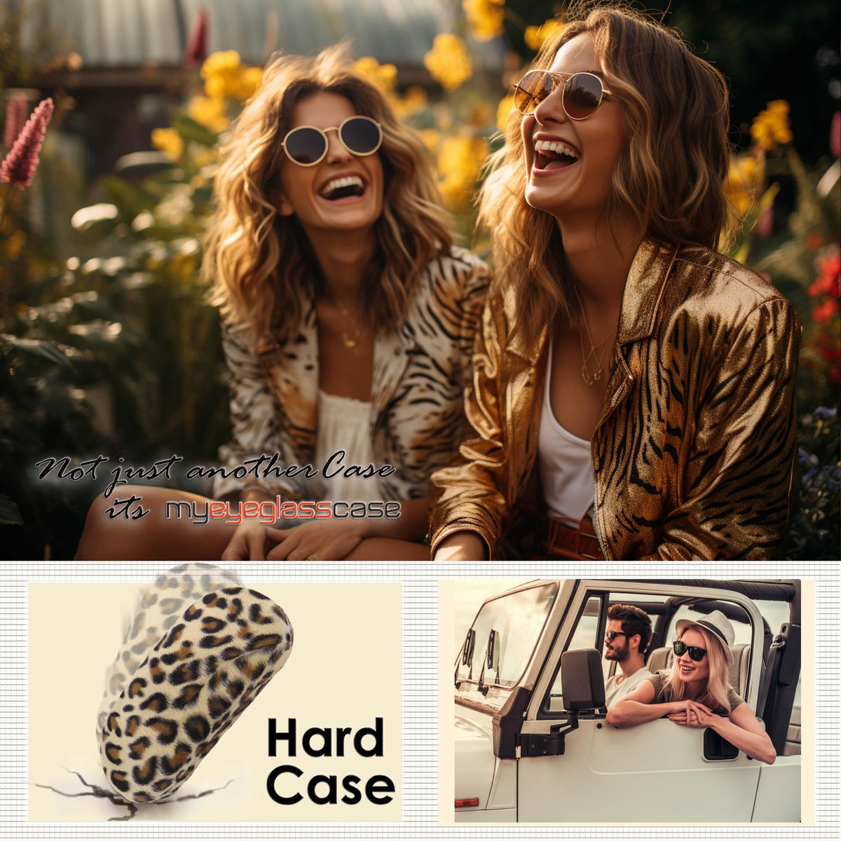 MyEyeglassCase - Premium Leopard Animal Print Hard Shell Sunglass Case with Microfiber Pouch & Cleaning Cloth - Glasses Case - Medium to Large Eyeglass Case for Men and Women (AS87 Leopard white)
