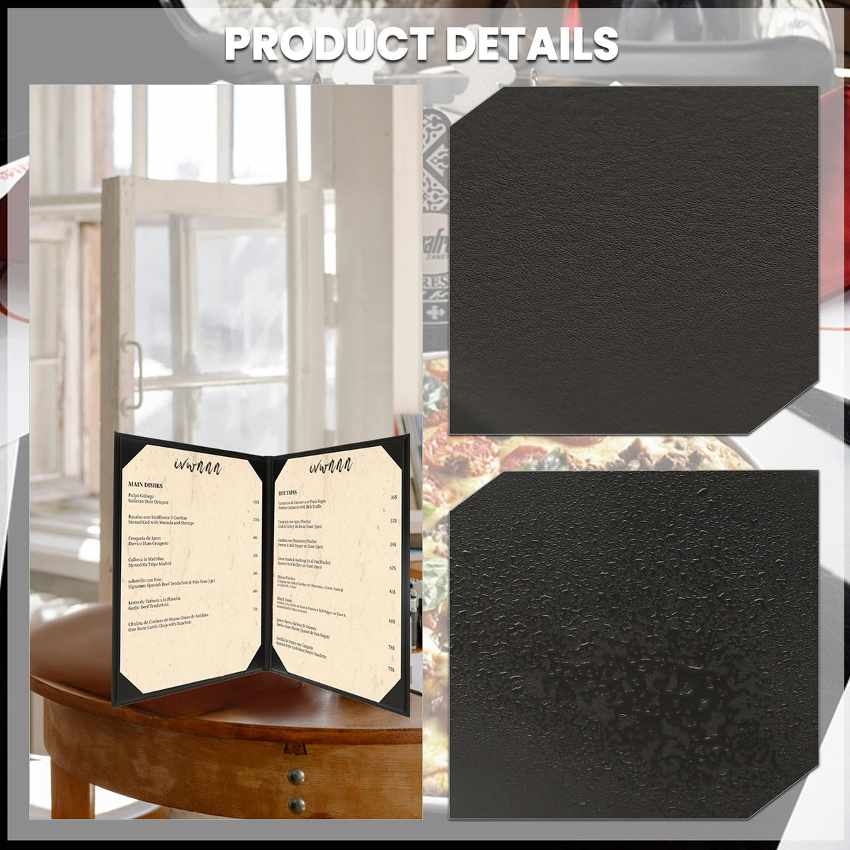 IVWNNN 8.5'' x 11'' Menu Covers 6 Pack Black PU Leather Menu Holders Book Style with Angled Corners Double View Menu Sleeves Easy-Insert Design Waterproof for Bar Cafe Restaurant Menu Covers