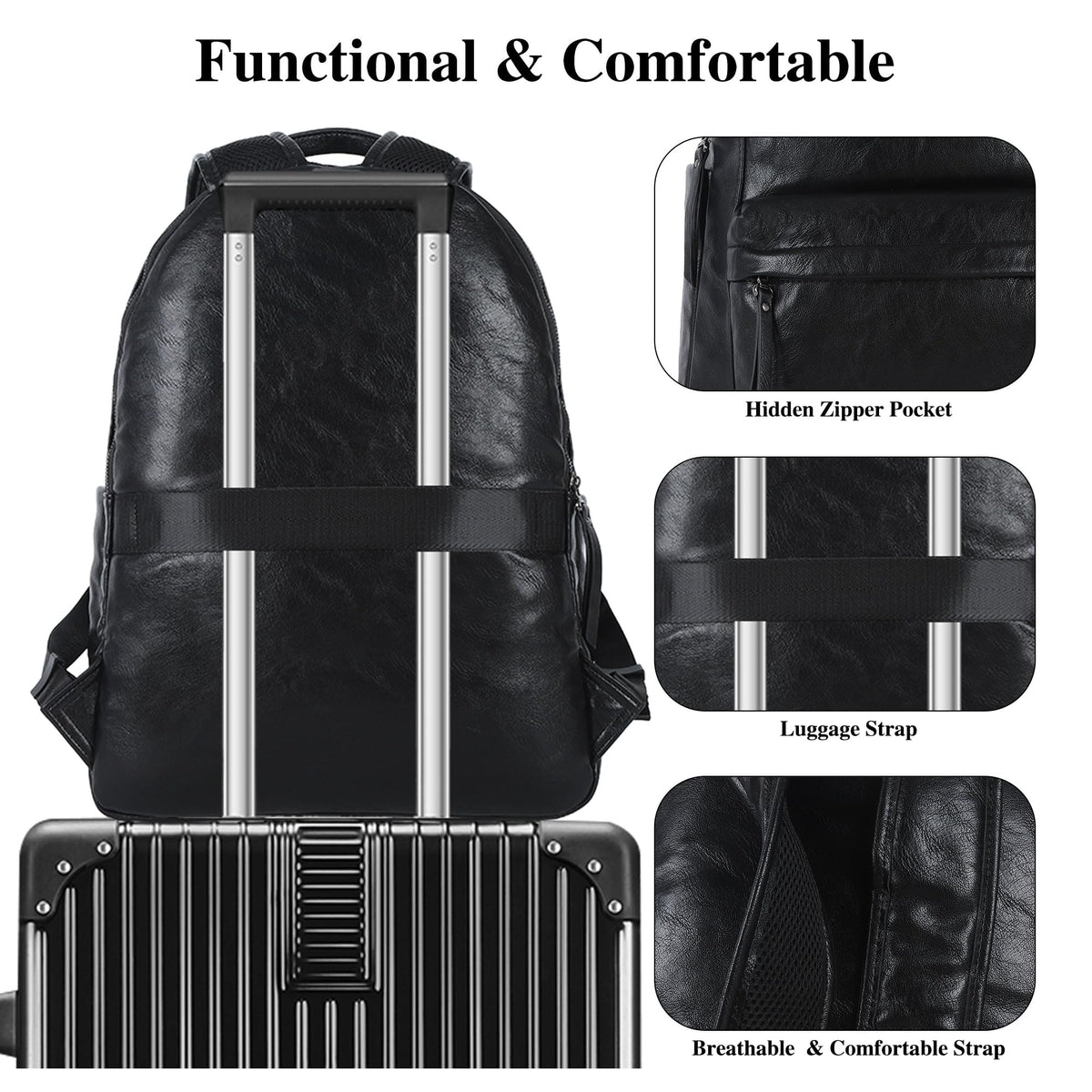 ZOCAI Large Leather Backpack Purse for Women – Vegan Retro Leather Travel Backpack for Women with Compartment, Multiple Pockets Roomy Large Capacity Daypack for Work Traveling.