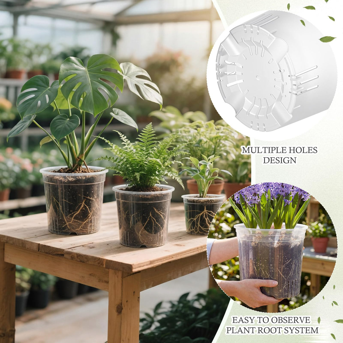 Ziliny 12 Pack 7.7/9.4/10.8 Inch Large Clear Nursery Pots for Plants Flexible Clear Plastic Nursery Pots with Drainage Hole Transparent Plastic Seedling Planter for Indoor Outdoor Rooting Visibility
