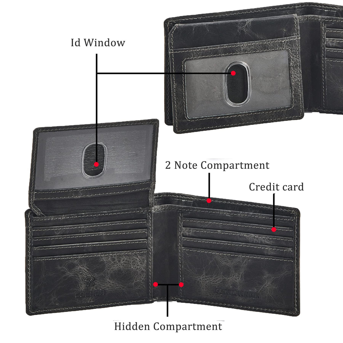 Wallet for Men Slim RFID Blocking Leather Bifold Minimalist 2 ID Windows Gift Box Carteras Para Hombres (DISTRESSED, ANTHRACITE)
