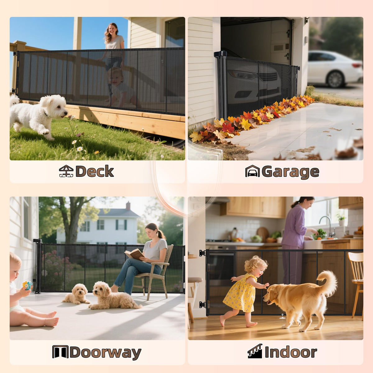 Miumoon 200 inch Retractable Baby Gates 42 inch Tall, Retractable Gate with Reinforced Strip Design to Prevent Crawling Through, 16 FT Outdoor Retractable Gates, Extra Wide Retractable Gate for Garage
