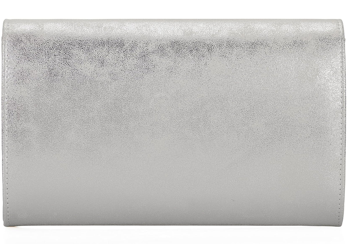 MOJISOLO PU Leather Clutch Purses Women Evening Envelope Handbag Prom Wedding Party Foldover Bag Silver