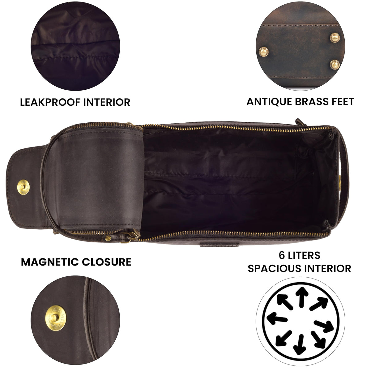 Rasavi Genuine Leather Travel Toiletry Bag for Men & Women, Handcrafted Vintage Dopp Kit, Water-Resistant Shaving & Bathroom Essentials Organizer - Rustic Brown