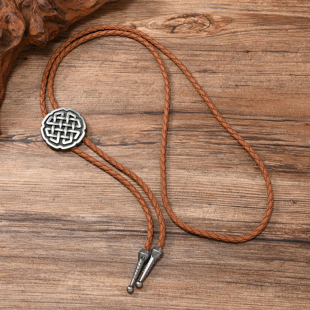 Ynlonghornb Cowboy Bolo Tie for Men and Women, Brown Leather Necktie, Native American Cowboy Accessories for Women (Silver Celtic Knot)