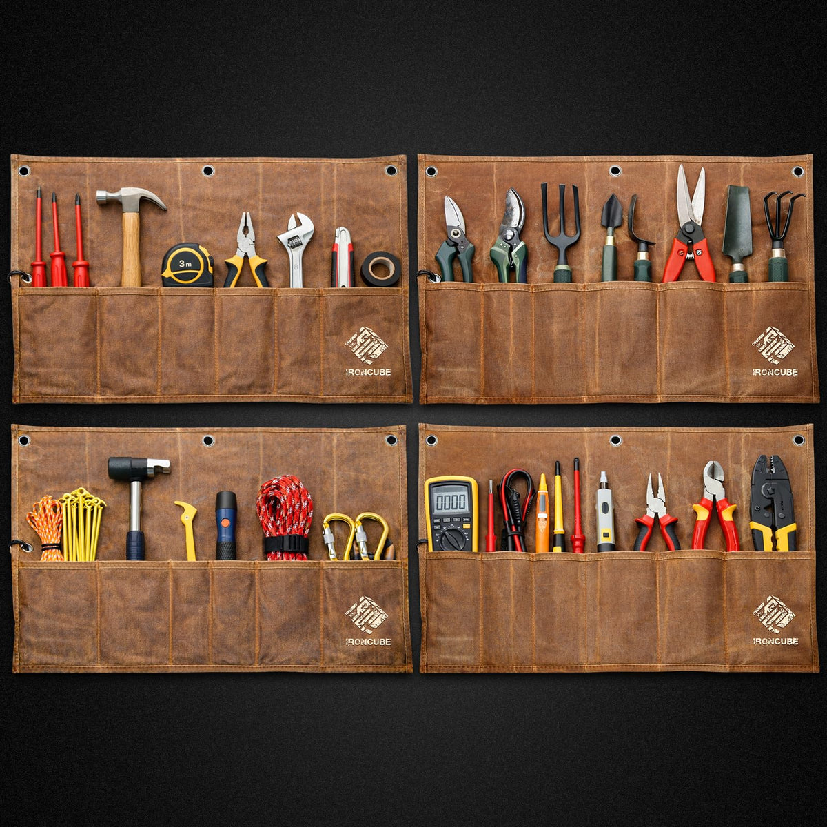 IRONCUBE Tool Organizer Bag, 6 Pockets Wax Canvas Weatherproof Roll-Up Pouch for Hand Tools