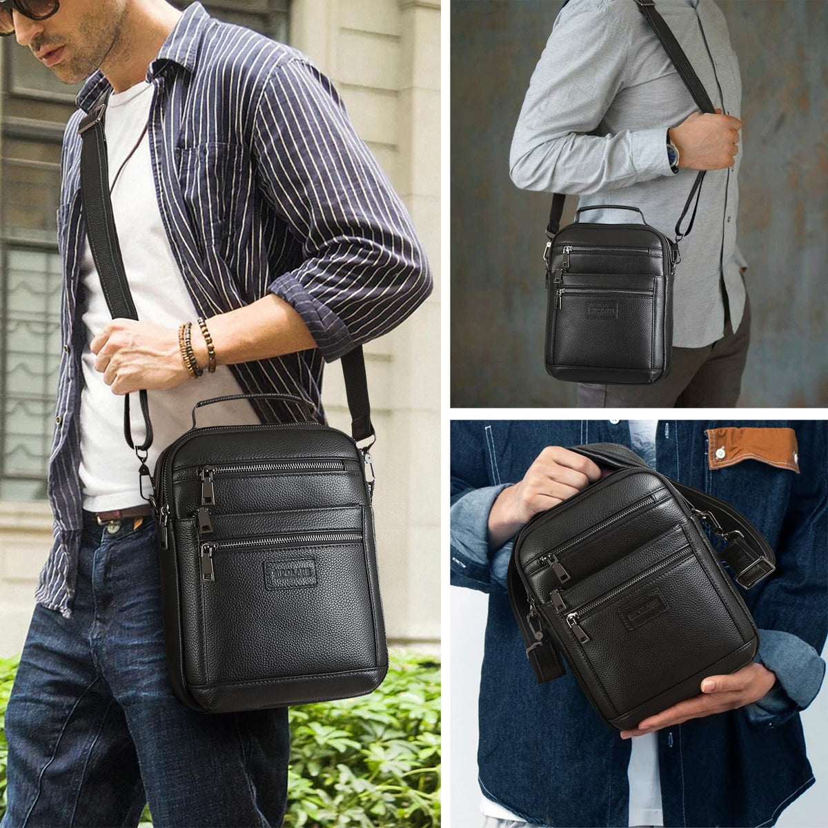 Polare Italian Cowhide Leather Messenger Bag Waterproof Chest Shoulder Crossbody Bag Casual Sling Business Handbag for Men
