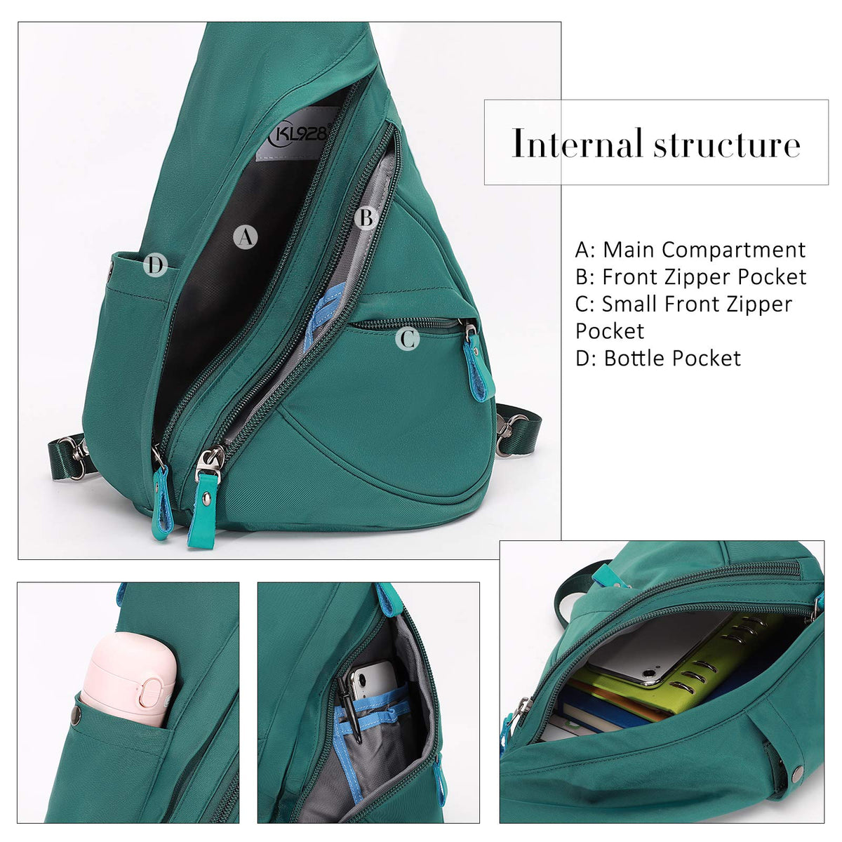 KL928 Nylon Sling Bag - Small Crossbody Backpack Shoulder Casual Daypack Multipurpose Rucksack for Men Women(Atrovirens)