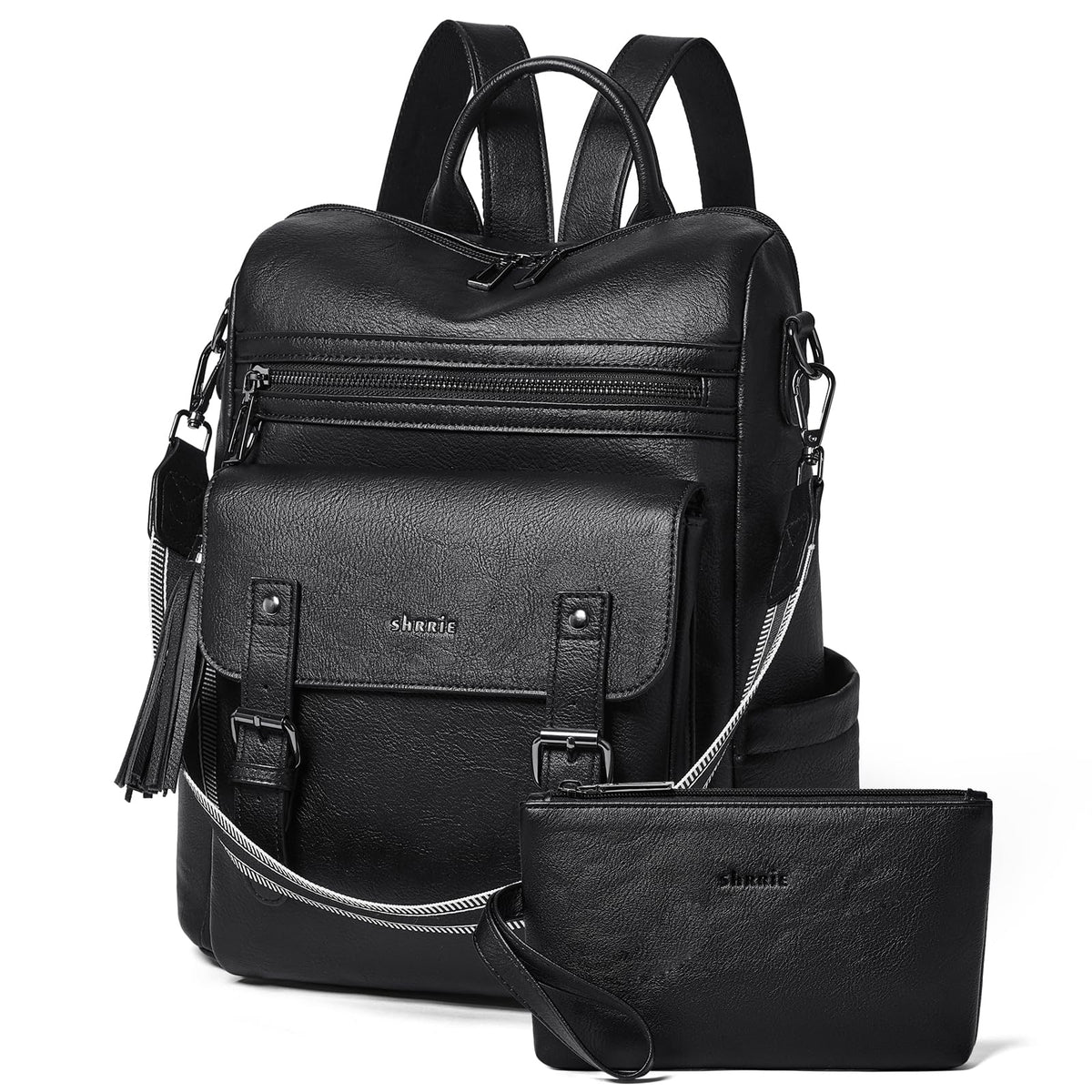 Shrrie Womens Vegan Leather Backpack Purse for Work College Black Fashion Small Backpack Design Water-Resistant Purse