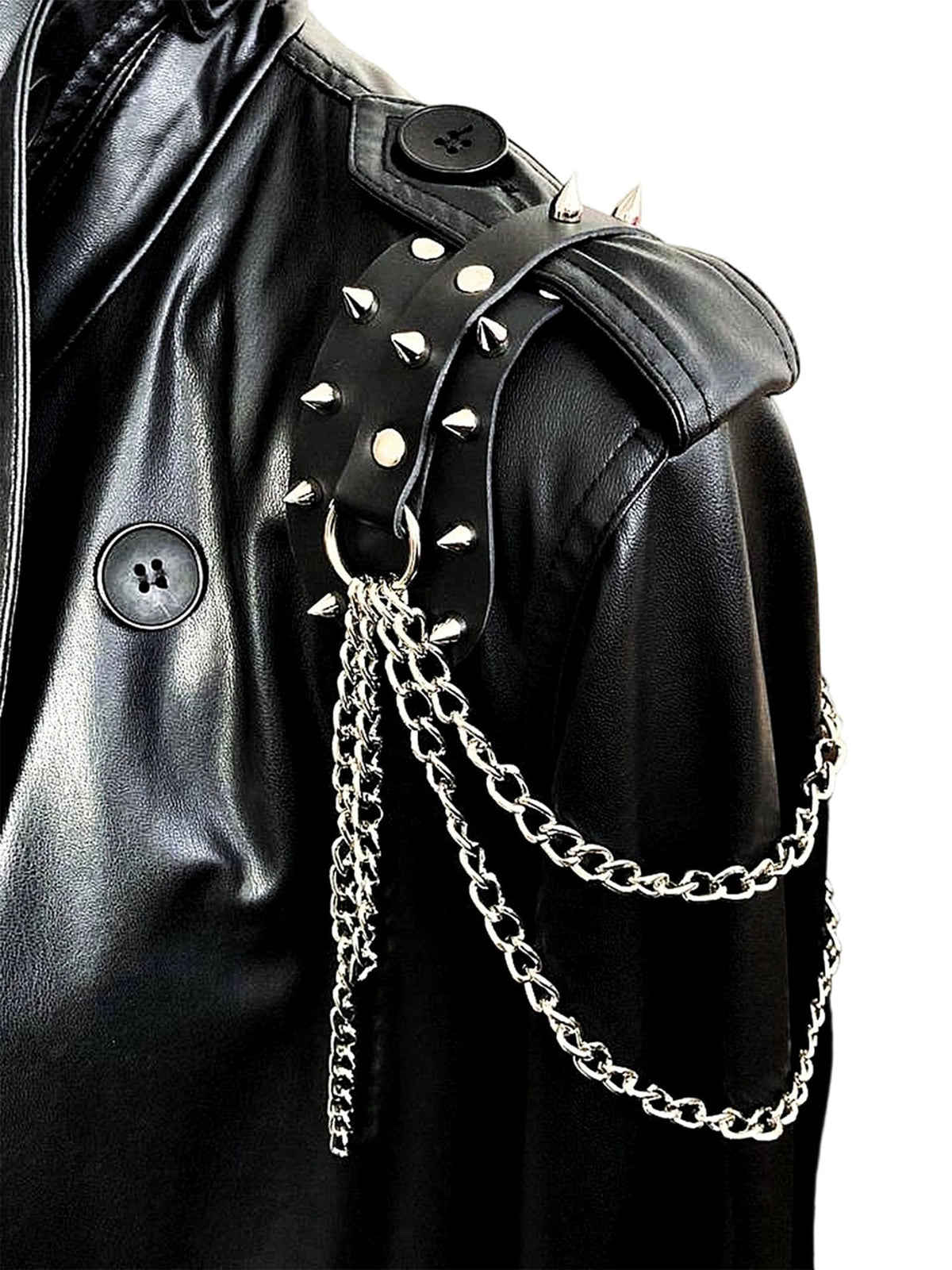WARANDOD Men’s Faux Leather Shoulder Belt with Alloy Studs and Chain, Punk Gothic Single Shoulder Decorative Harness (Fixed Size)