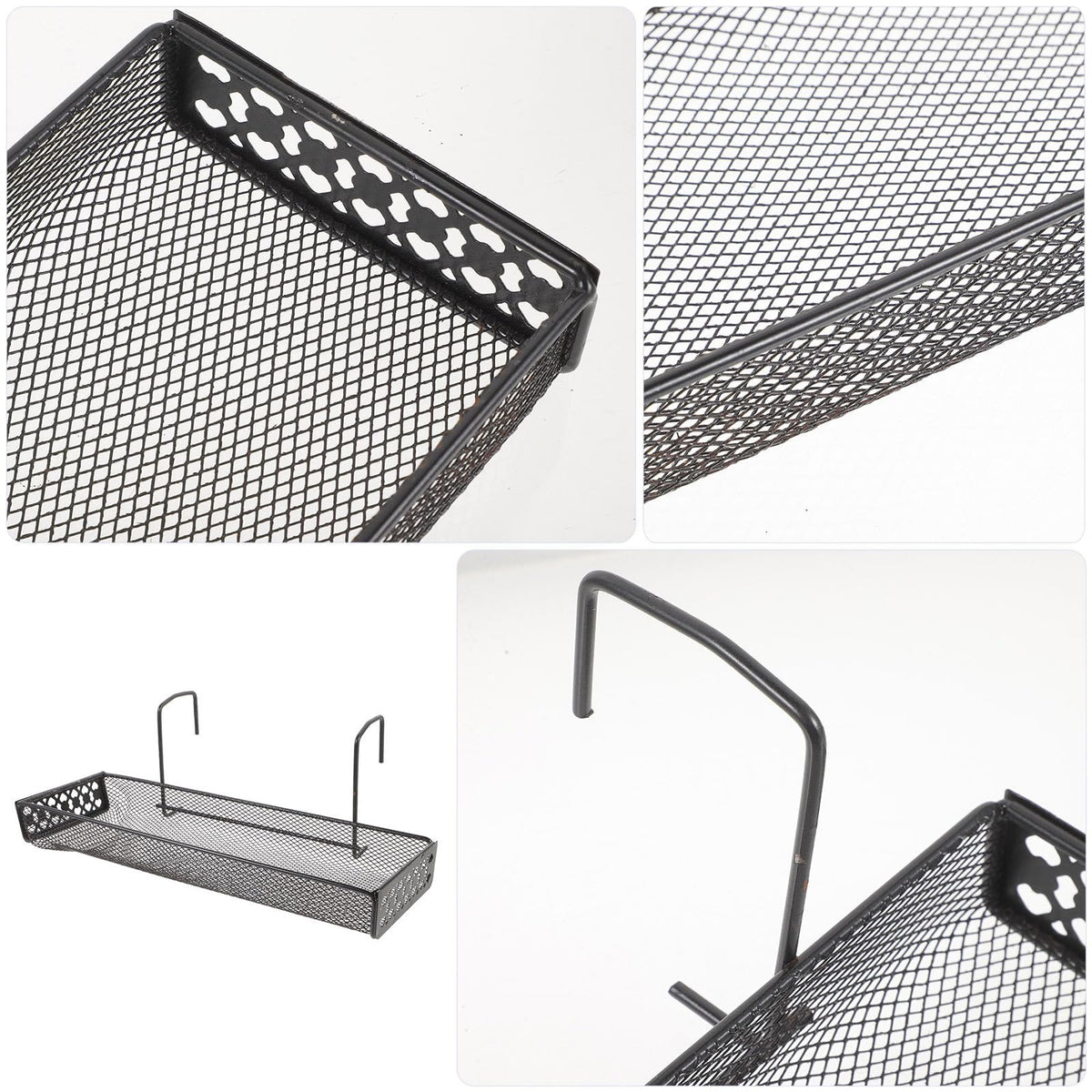 RUNROTOO Black Metal Hanging Plant Stand Hooks Indoor Flower Rack Balcony Garden Patio Railing Shelf