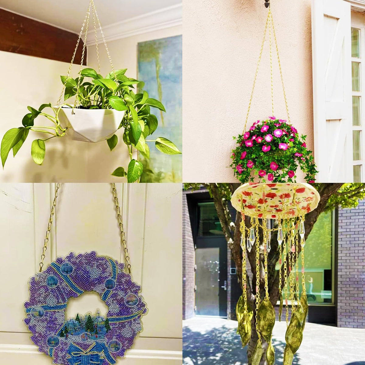 RIFNY Gold Chain for Hanging Plants, 24 Inch Small Plant Chains for Hanging Baskets Kits with Hooks for Bird Feeders Planters Billboards Lanterns Wind Chimes Ornaments Outdoor/Indoor Use (10 PCS)