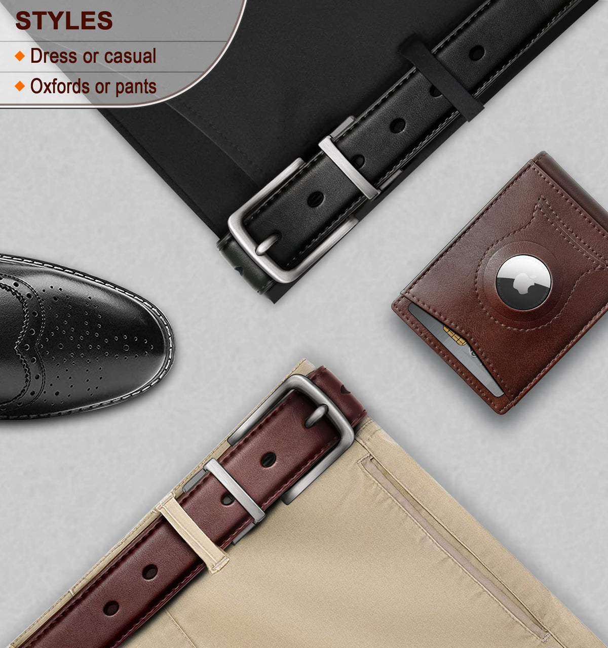 BULLIANT Men's Belt,Reversible Belt Adjustable For Gift Men 1.25”-Cut For Fit-2 Sides in 1 Belt(Not 2)(Black/Light Brown,32"-34" Waist Adjustable)