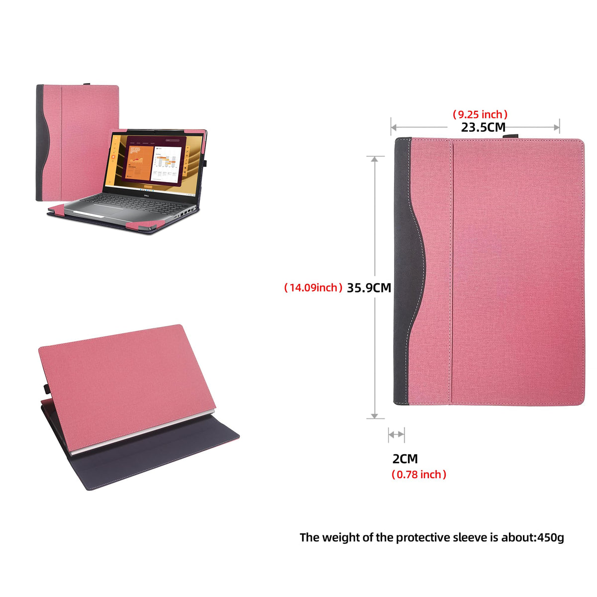 VEVOOD Laptop Case for DELL Latitude 5550 Laptop 2-in-1 |Latitude 5540 5530 5520 Laptop All Inclusive Drop Case 15.6" PU Leather Inside Pocket Cover (Pink)
