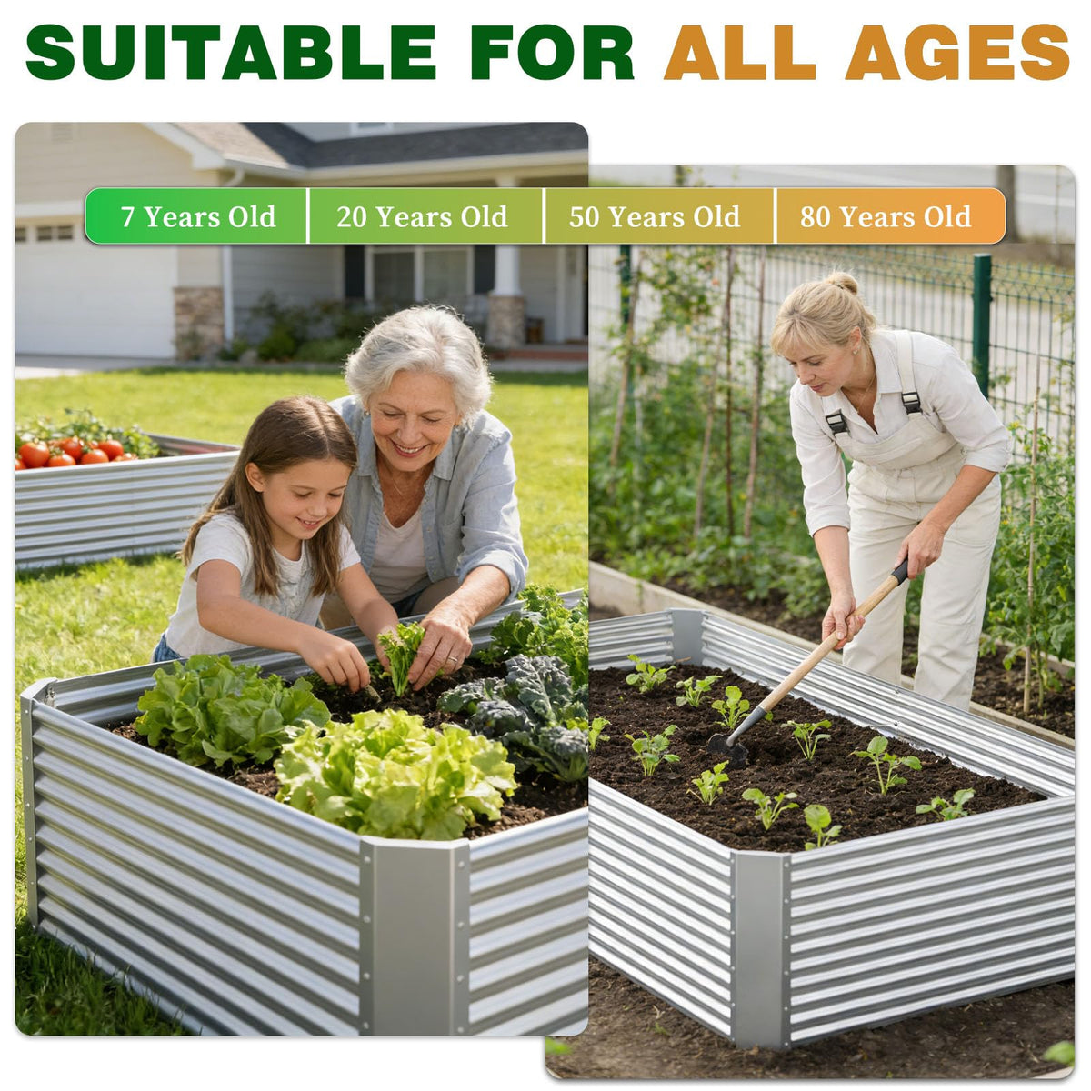 Annzoe 3 Pcs 8 x 4 FT Galvanized Steel Raised Garden Bed for Outdoor Gardening, Durable Metal Planter Box for Vegetables, Herbs, and Flowers, Easy Assembly & Rust Resistant