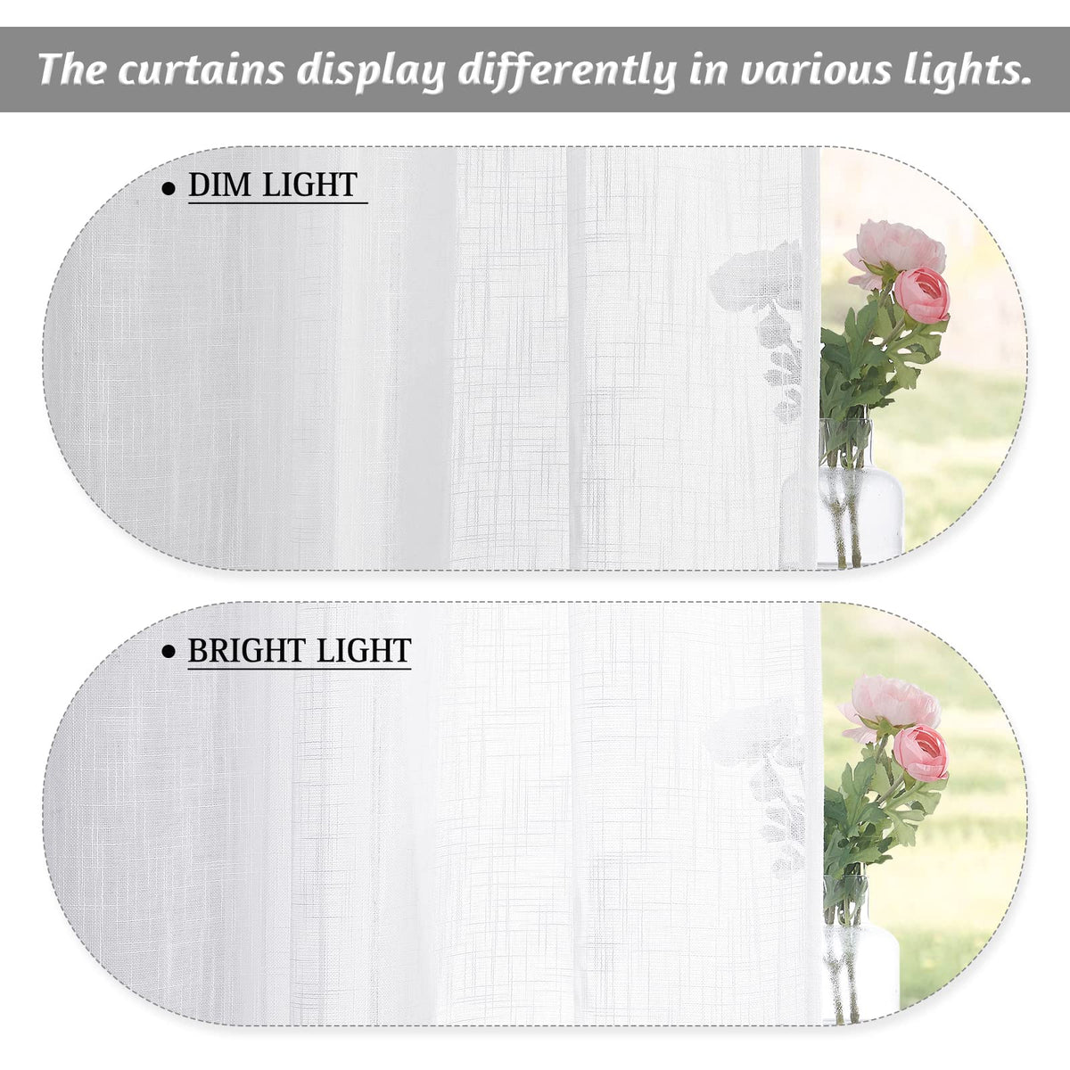 RYB HOME Short Kitchen Valances and Curtain Set, Privacy White Linen Swag Curtains, Semi Sheer Bathroom Tiers for Small Windows, 36 x 36 inch, 1 Pair