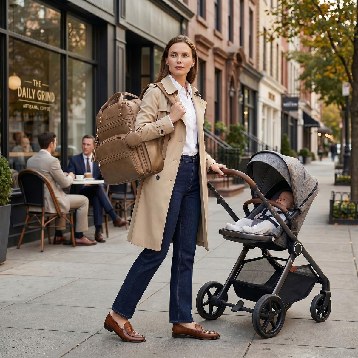 ROSEGIN Premium Vegan Leather Diaper Bag Backpack with Waterproof Changing Pad, Reinforced Zippers & Odor-Free, 20 Pockets Pro Organizer, Fits 15.6" Laptop, Stroller Straps, Baby Bag for Mom, Taupe