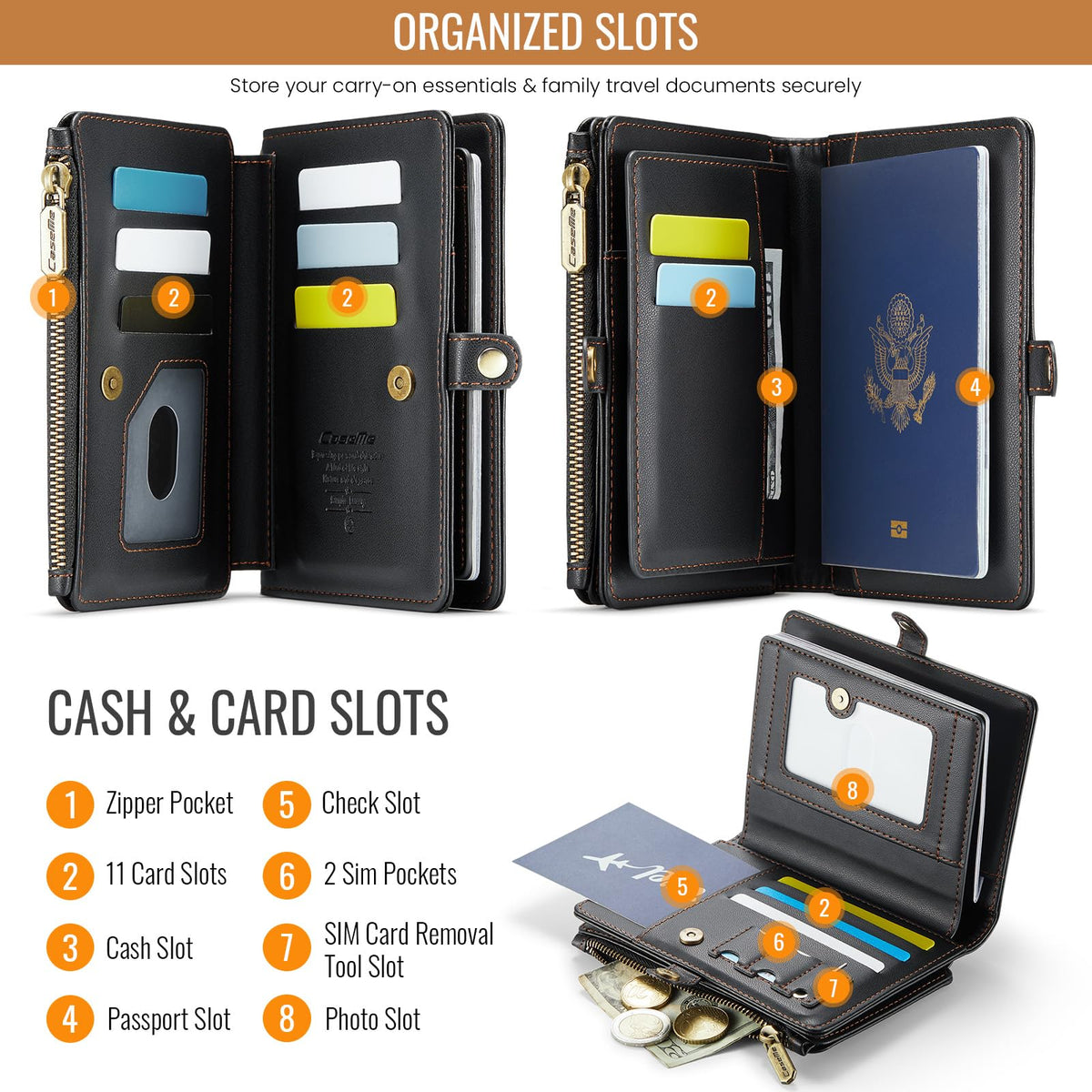 ASAPDOS Passport Holder Wallet Case Wallet for Men Women Black