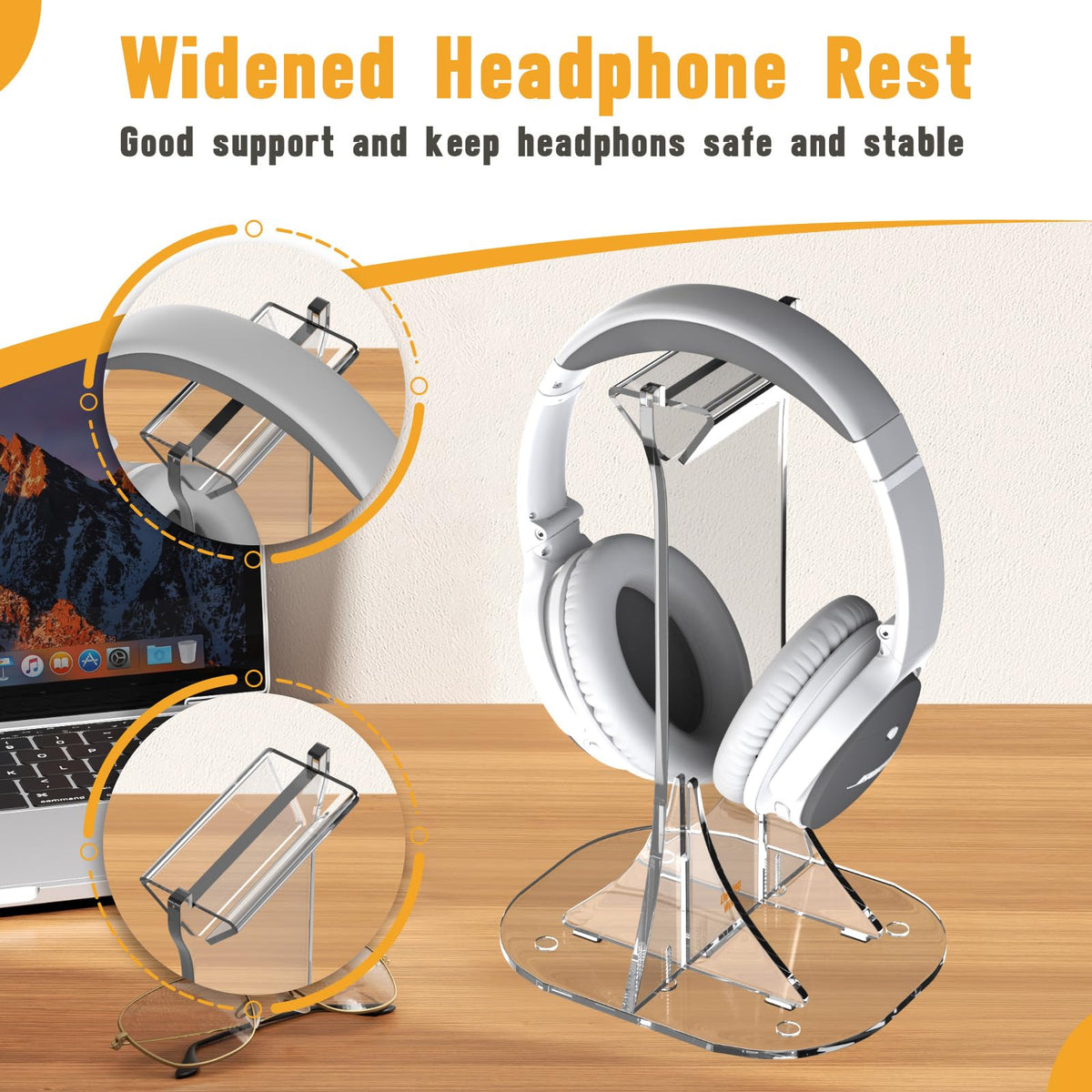 Desing Wish Acrylic Headphone Stand for Desk Non-Slip Universal Headphone Holder Gaming Headset Stand Headset Hanger for All Headphones Size