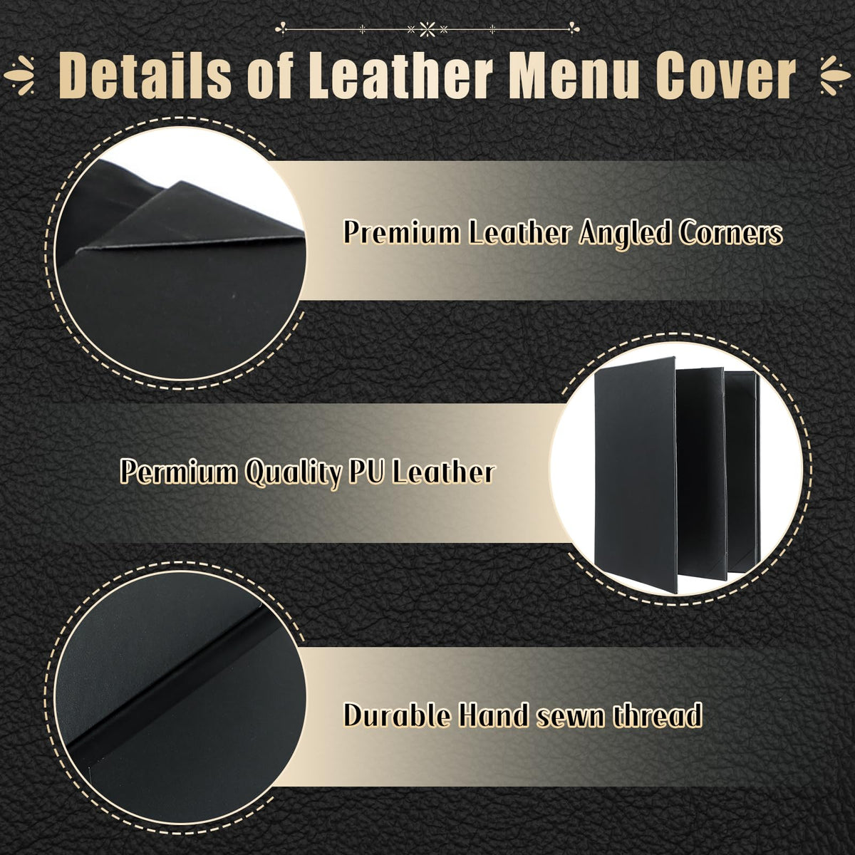 FLKQC Restaurant Menu Covers Holders 8.5 X 11, 10 Pack Synthetic Leather Menu Holder Covers Book Style with Angled Corners Black for Wine List, Certificate Organizer Diploma Holder